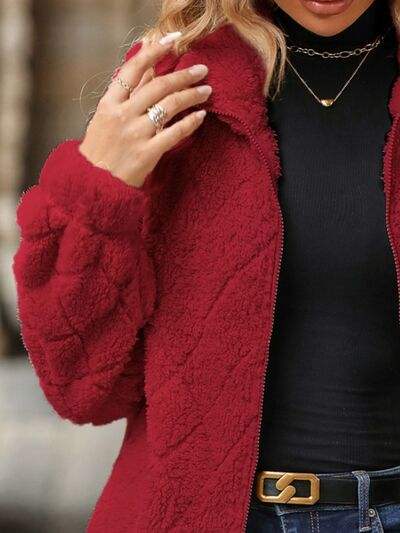 Fuzzy Pocketed Zip Up Jacket - Trendsi - Flyclothing LLC