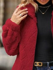 Fuzzy Pocketed Zip Up Jacket - Trendsi