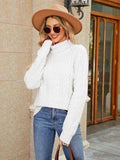 Cable-Knit Mock Neck Sweater - Trendsi - Flyclothing LLC