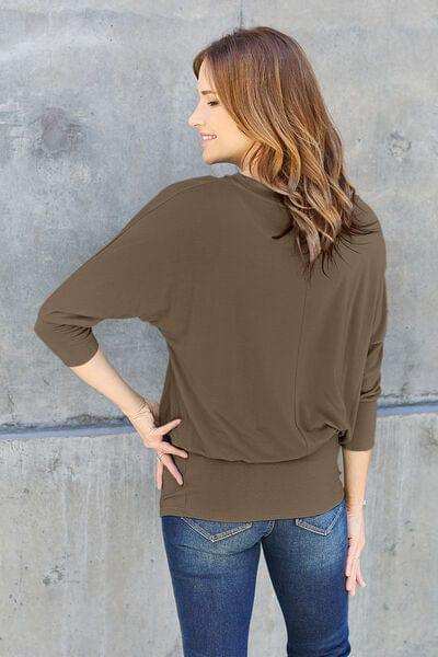 Basic Bae Full Size Round Neck Batwing Sleeve Blouse - Trendsi - Flyclothing LLC