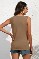 Buttoned Deep V Tank - Trendsi - Flyclothing LLC