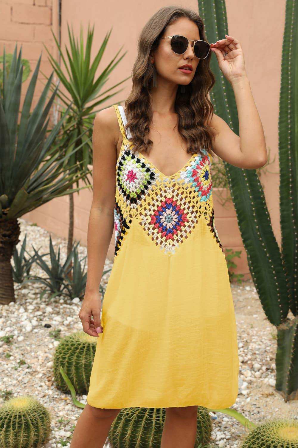 Openwork Sleeveless Embroidery Dress - Trendsi - Flyclothing LLC