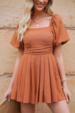 Square Neck Pleated Dress with Pockets - Trendsi - Flyclothing LLC