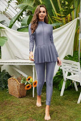 Mock Neck Long Sleeve One-Piece Swimwear - Trendsi - Flyclothing LLC