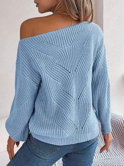 Openwork Long Sleeve Sweater - Trendsi - Flyclothing LLC
