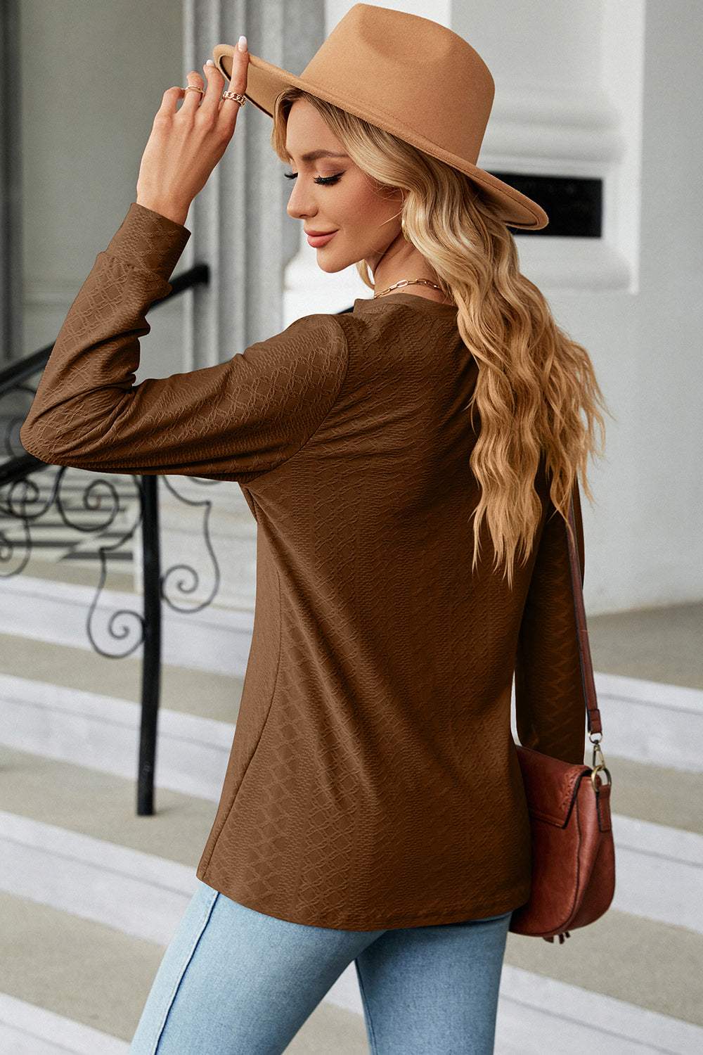 Notched Long Sleeve T-Shirt - Trendsi - Flyclothing LLC