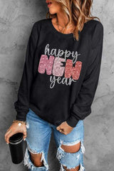 HAPPY NEW YEAR Round Neck Sweatshirt - Trendsi - Flyclothing LLC
