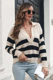 Striped Johnny Collar Sweater - Trendsi - Flyclothing LLC