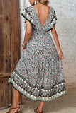 Ditsy Floral Ruffled Plunge Dress - Trendsi