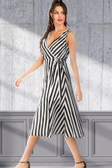 Striped Surplice Tied Sleeveless Dress - Trendsi - Flyclothing LLC