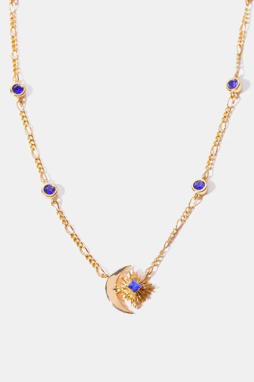 Moon & Star Shape Zircon Pendant Necklace - Trendsi - Flyclothing LLC