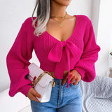 Tie-Front Rib-Knit Cropped Sweater - Trendsi - Flyclothing LLC