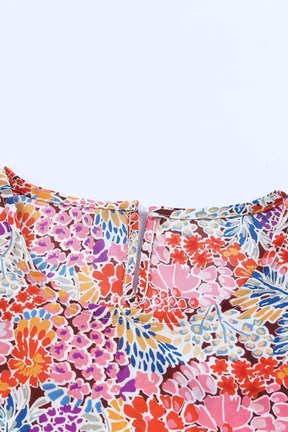 Floral Short Flounce Sleeve Blouse - Trendsi - Flyclothing LLC
