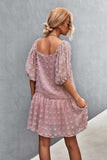 Swiss Dot Square Neck Half Balloon Sleeve Dress - Trendsi - Flyclothing LLC