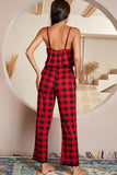 Plaid Lace Trim Spaghetti Strap Jumpsuit - Trendsi