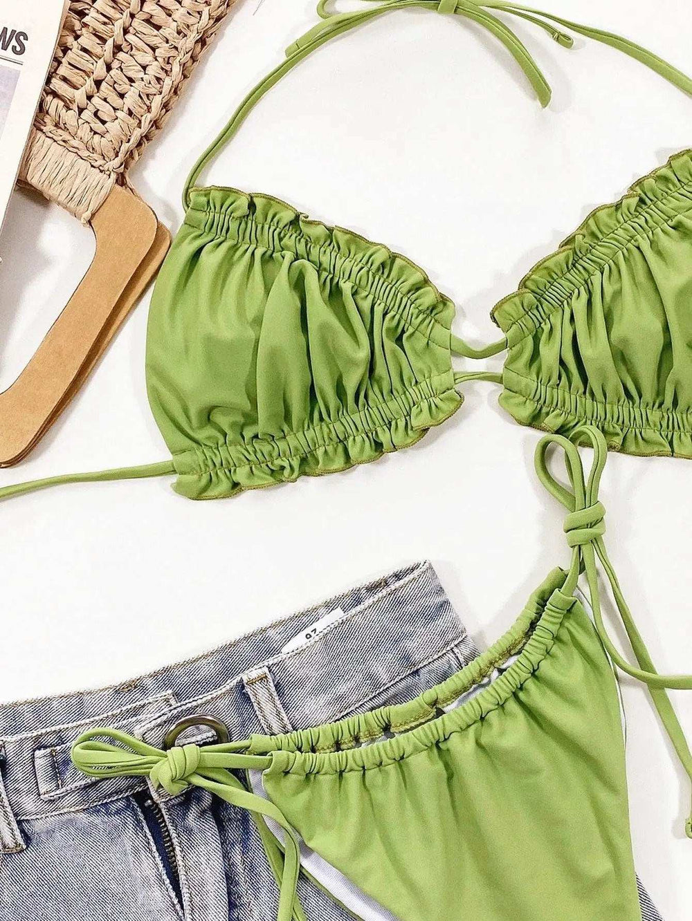 Frill Trill Halter Neck Bikini Set - Trendsi - Flyclothing LLC
