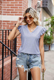 Eyelet Flutter Sleeve Scalloped V-Neck Top - Trendsi - Flyclothing LLC