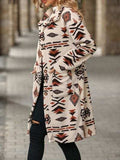 Geometric Pocketed Dropped Shoulder Coat - Trendsi - Flyclothing LLC