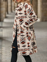 Geometric Pocketed Dropped Shoulder Coat - Trendsi