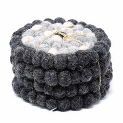 Hand Crafted Felt Ball Coasters from Nepal: 4-pack, Flower Black/Grey - Global Groove (T) - Global Groove