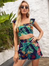 Printed Square Neck Top and Shorts Set - Trendsi - Flyclothing LLC