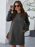 Round Neck Long Sleeve Mini Dress with Pockets - Trendsi - Flyclothing LLC