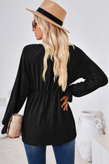 Ruched Round Neck Flounce Sleeve Blouse - Trendsi - Flyclothing LLC