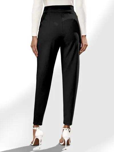 High Waist Straight Pants with Pockets - Trendsi - Flyclothing LLC