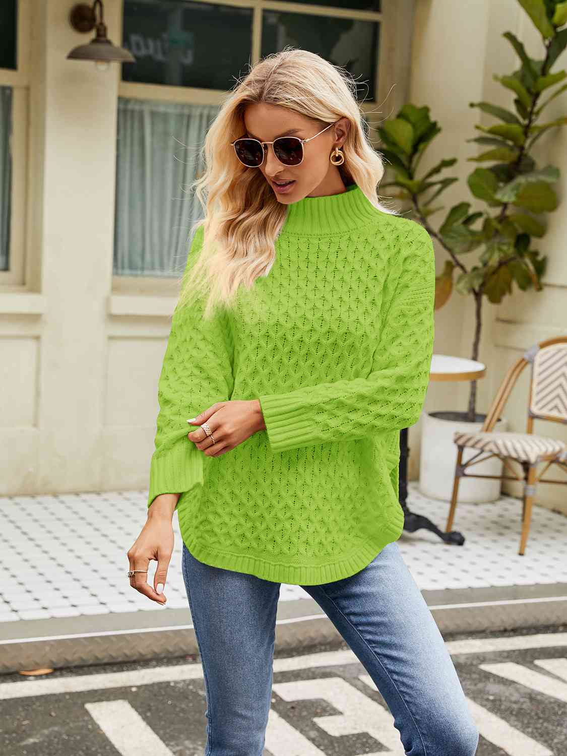 Mock Neck Slit Sweater - Trendsi - Flyclothing LLC