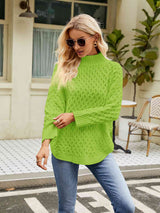 Mock Neck Slit Sweater - Trendsi - Flyclothing LLC