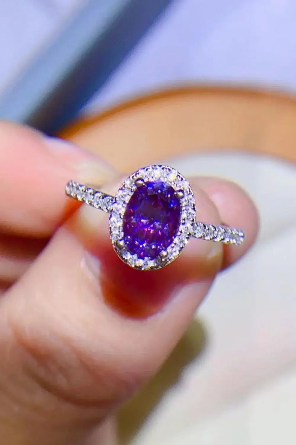925 Sterling Silver 1 Carat Purple Moissanite Ring - Trendsi - Flyclothing LLC