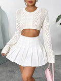 Openwork Round Neck Knit Top - Trendsi