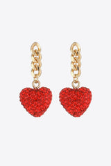 Rhinestone Heart Chain Drop Earrings - Flyclothing LLC