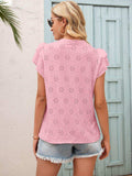 Eyelet Tie Neck Flutter Sleeve Blouse - Trendsi - Flyclothing LLC