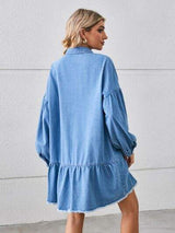 Button Up Pocketed Raw Hem Denim Dress - Trendsi - Flyclothing LLC
