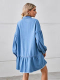 Button Up Pocketed Raw Hem Denim Dress - Trendsi