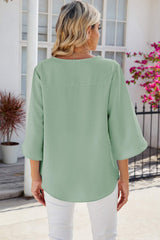 V-Neck Three-Quarter Sleeve Top - Trendsi - Flyclothing LLC
