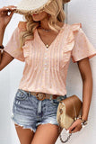Printed Ruffle Trim Pleated Detail Blouse - Trendsi - Flyclothing LLC