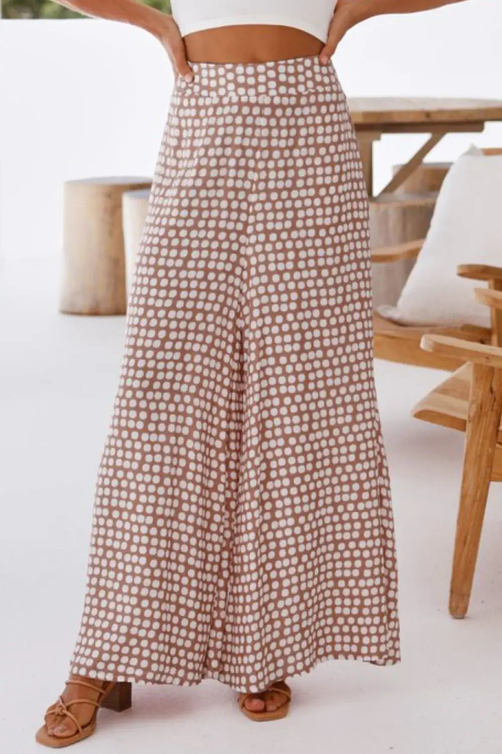 Polka Dot High Waist Wide Leg Pants with Pockets - Trendsi - Flyclothing LLC