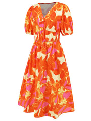 Ruched Printed Surplice Short Sleeve Dress - Trendsi