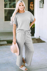 Short Sleeve Top and Pants Set - Trendsi - Flyclothing LLC