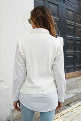 Round Neck Ruffled Sweater Vet - Trendsi - Flyclothing LLC