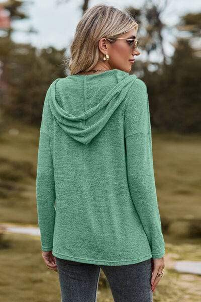Drawstring Dropped Shoulder Hooded T-Shirt - Trendsi - Flyclothing LLC