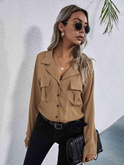 Collared Neck Button Down Shirt - Trendsi