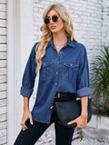 Button Up Collared Neck Denim Jacket - Trendsi