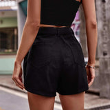 Belted Denim Shorts with Pockets - Trendsi - Flyclothing LLC