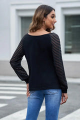 Sheer Striped V-Neck Top - Trendsi - Flyclothing LLC