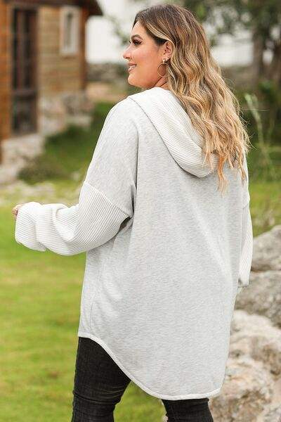 Plus Size Button Up Drawstring Long Sleeve Hoodie - Trendsi - Flyclothing LLC