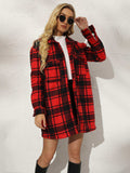 Plaid Collared Longline Coat - Trendsi - Flyclothing LLC
