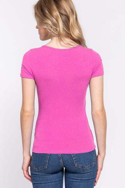 ACTIVE BASIC Lace Up Short Sleeve Rib Knit T-Shirt - Trendsi - Flyclothing LLC